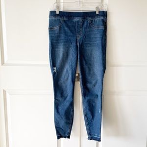 Spanx Distressed Raw Hem Dark Wash Skinny Jeans Size Large